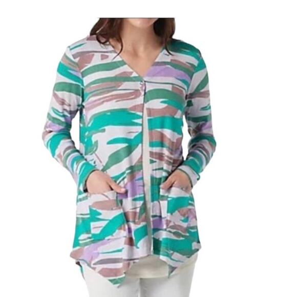 LOGO by Lori Goldstein Printed Cotton Modal Sweater Knit Cardigan size 1X - Picture 2 of 7